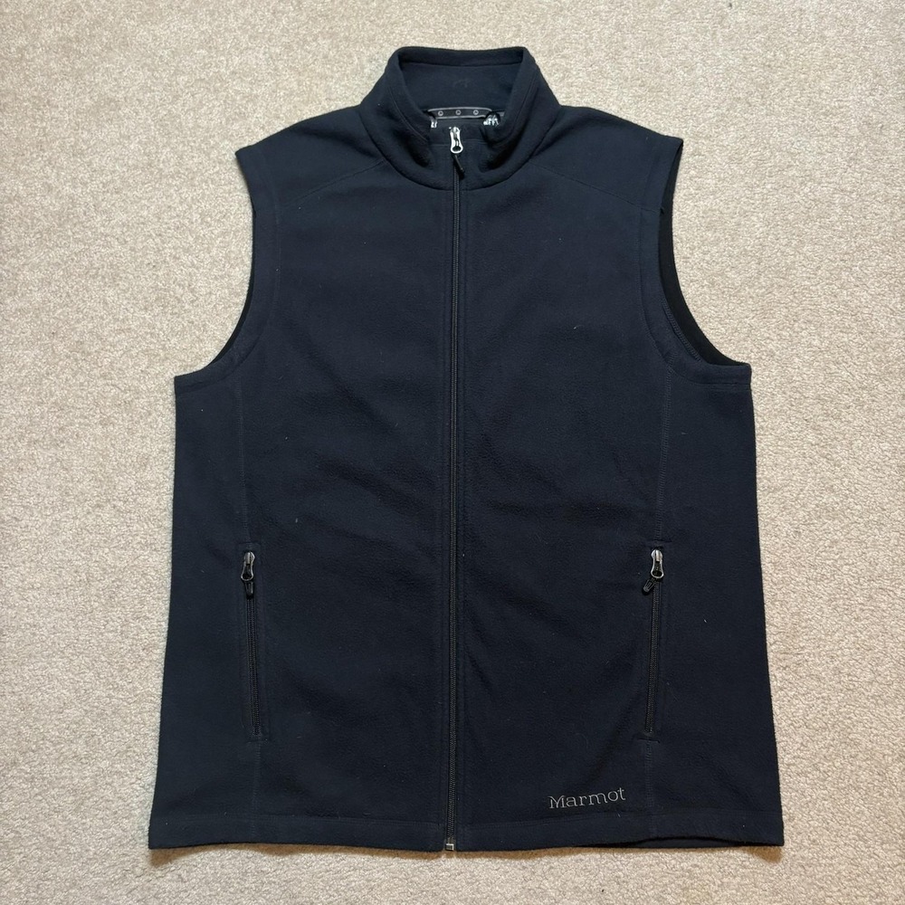 Marmot Vest Mens Large Black Fleece Full Zip Wilson Perumal Logo Outdoor Casual